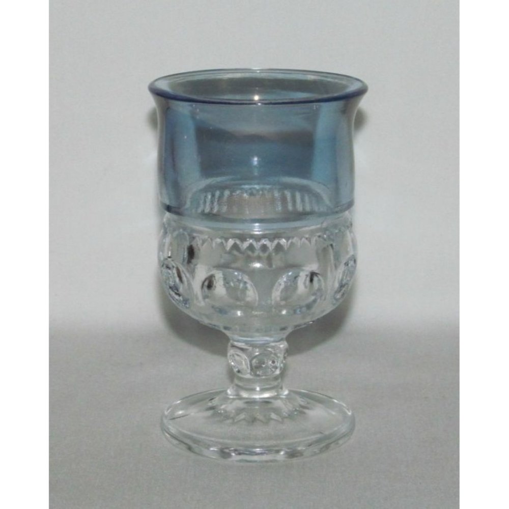 U.S. Glass KINGS CROWN Blue Stained Low Footed Juice Goblet